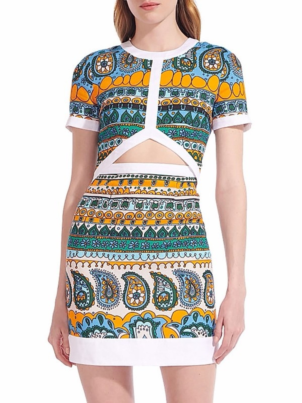 Perla Printed Linen Cutout Minidress